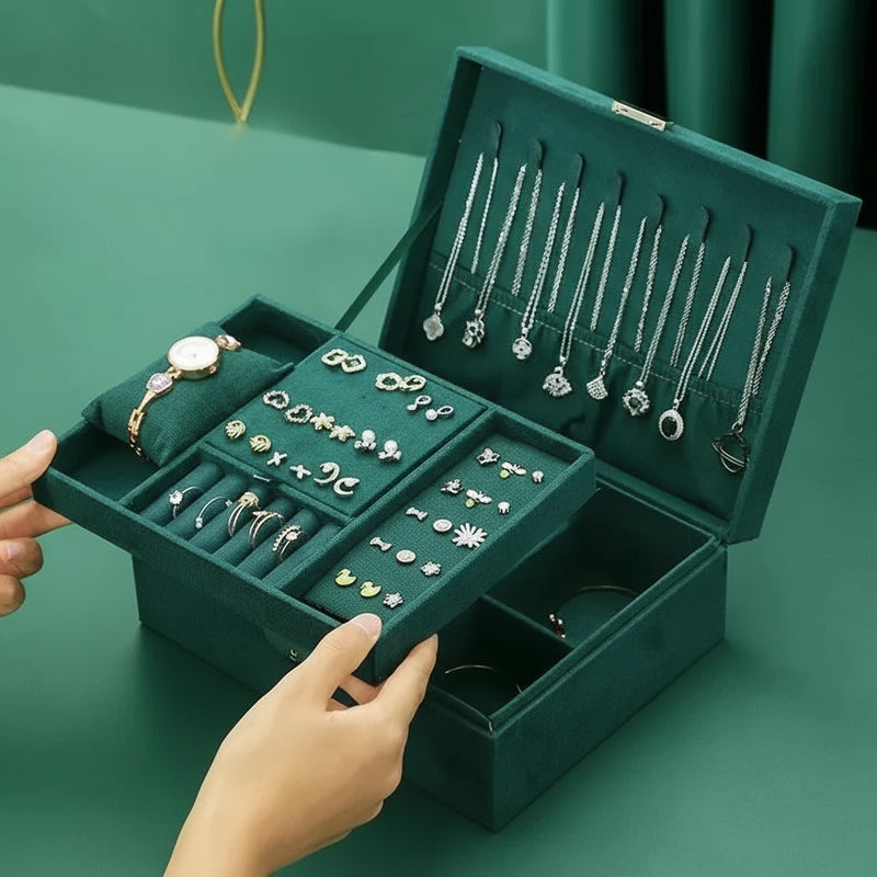 Boîte à bijoux en velours de Style rétro à grande capacité